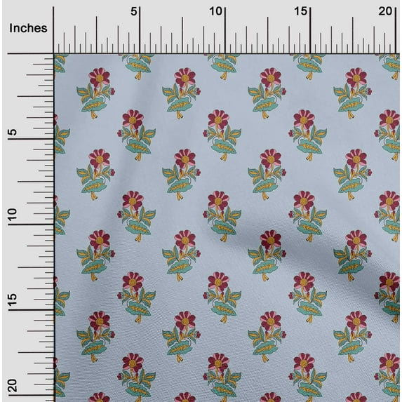 oneOone Georgette Viscose Fabric Leaves & Floral Block Print Fabric BTY 42 Inch Wide