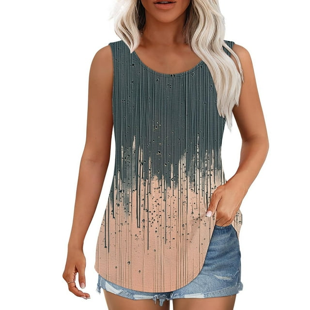 UPPADA Débardeur Graphique pour Femmes Été Col Rond Ample Sans Manches Tunique Fluide Décontractée Plage Multicolore,TG