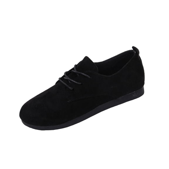 HomeDM Women's Suede Flat Shoes Closed Round Toe Comfortable Loafers Lace-Up Walking Hiking Shoes, Black Size 7