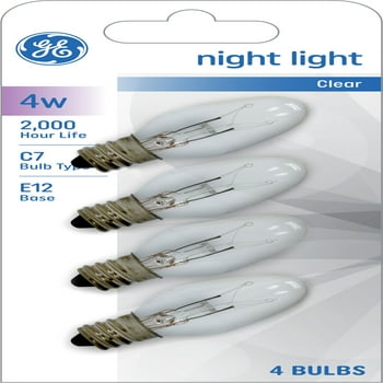 GE Night Light Incandescent Light Bulb, 4 Watt, C7 Bulbs, Small Base, 4pk
