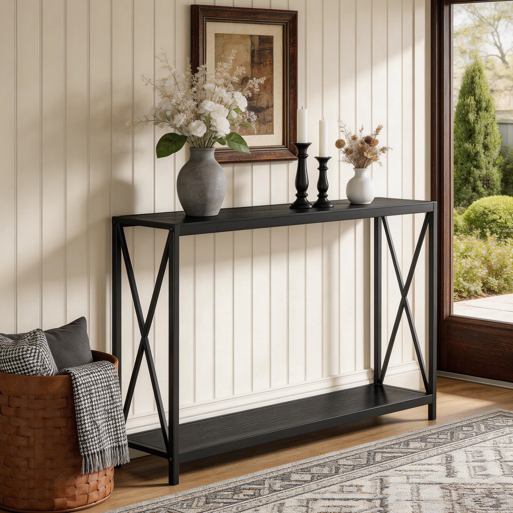 Ktaxon Modern Console Table, Simplistic Entryway Table, Long Narrow Sofa Side Table TV Stand with Sturdy Metal Frame, Black