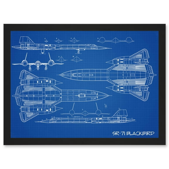 SR-71 Blackbird Habu US Airforce Aircraft Spy Plane Blueprint Plan Artwork Framed Wall Art Print A4