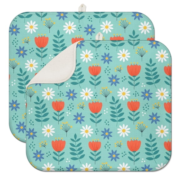 Pioneer Flower Floral Print Pattern Kitchen Dish Drying Mat 1 Pack, Ultra Absorbent Microfiber Drainer Mat, 16"x18"