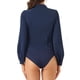 thumbnail image 3 of INSPIRAR CHIC Blusa de Mujer con Botones Leotardo Cuello Peter Pan de Manga Larga Tops de Negocios XL Azul Oscuro, 3 of 5