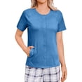 thumbnail image 5 of Mastectomy Shirts with Drain Pockets Post Shoulder Surgery Tops for Women Chemo Port Short Sleeve with Velcro Blue XL, 5 of 9