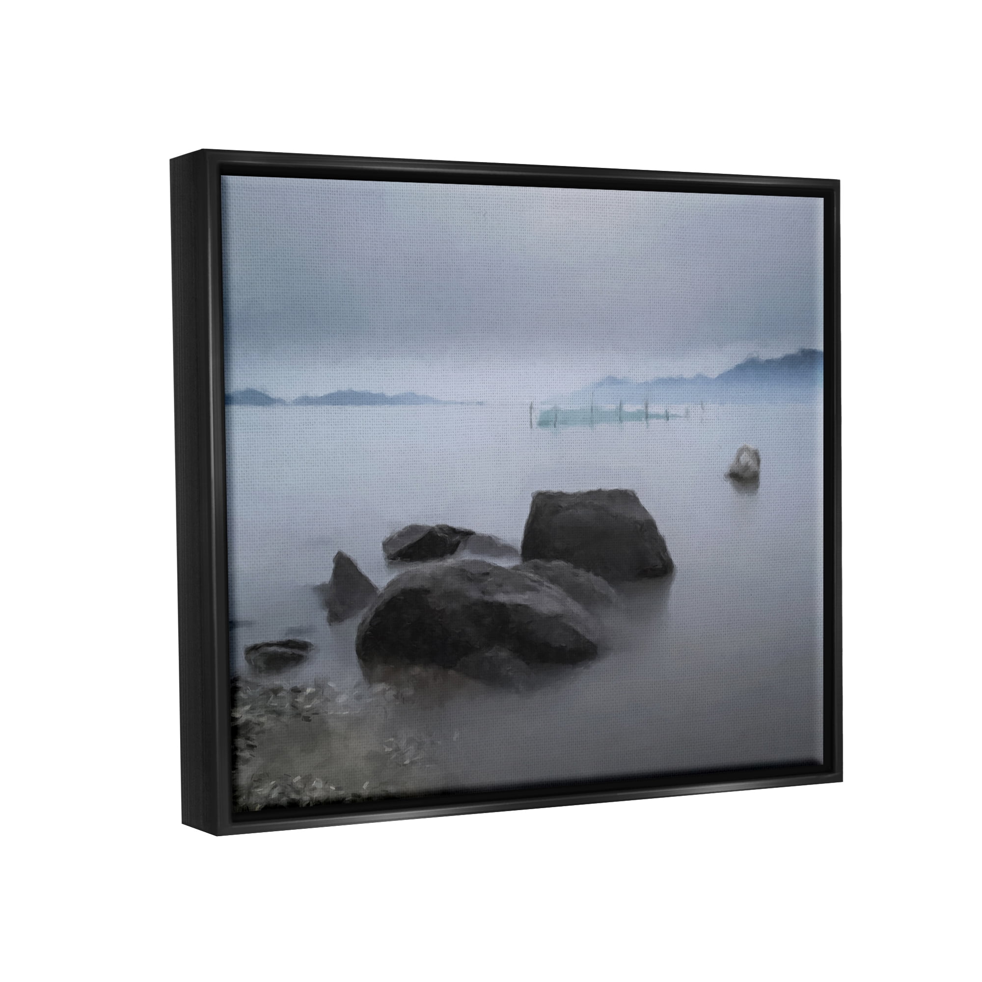 Stupell Industries Foggy Sea Landscape Nature Painting Black Floater Framed Art Print Wall Art, 21 x 17