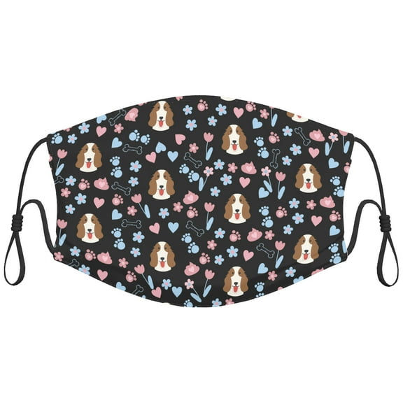 Cute Welsh Springer Spaniel Dog Graphic Printed Cloth Face Masks Reusable Washable Adjustable for Adults (5 PCS)