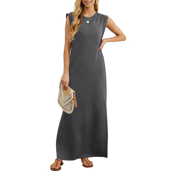 Wowcloth Women's Casual Dress, Sleeveless Round Neck Ankle-Length, Solid Color for Daily Wear