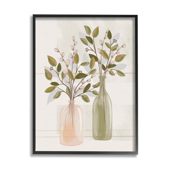 Pussy Willow Ikebana Vases Botanical & Floral Graphic Art Black Framed Art Print Wall Art