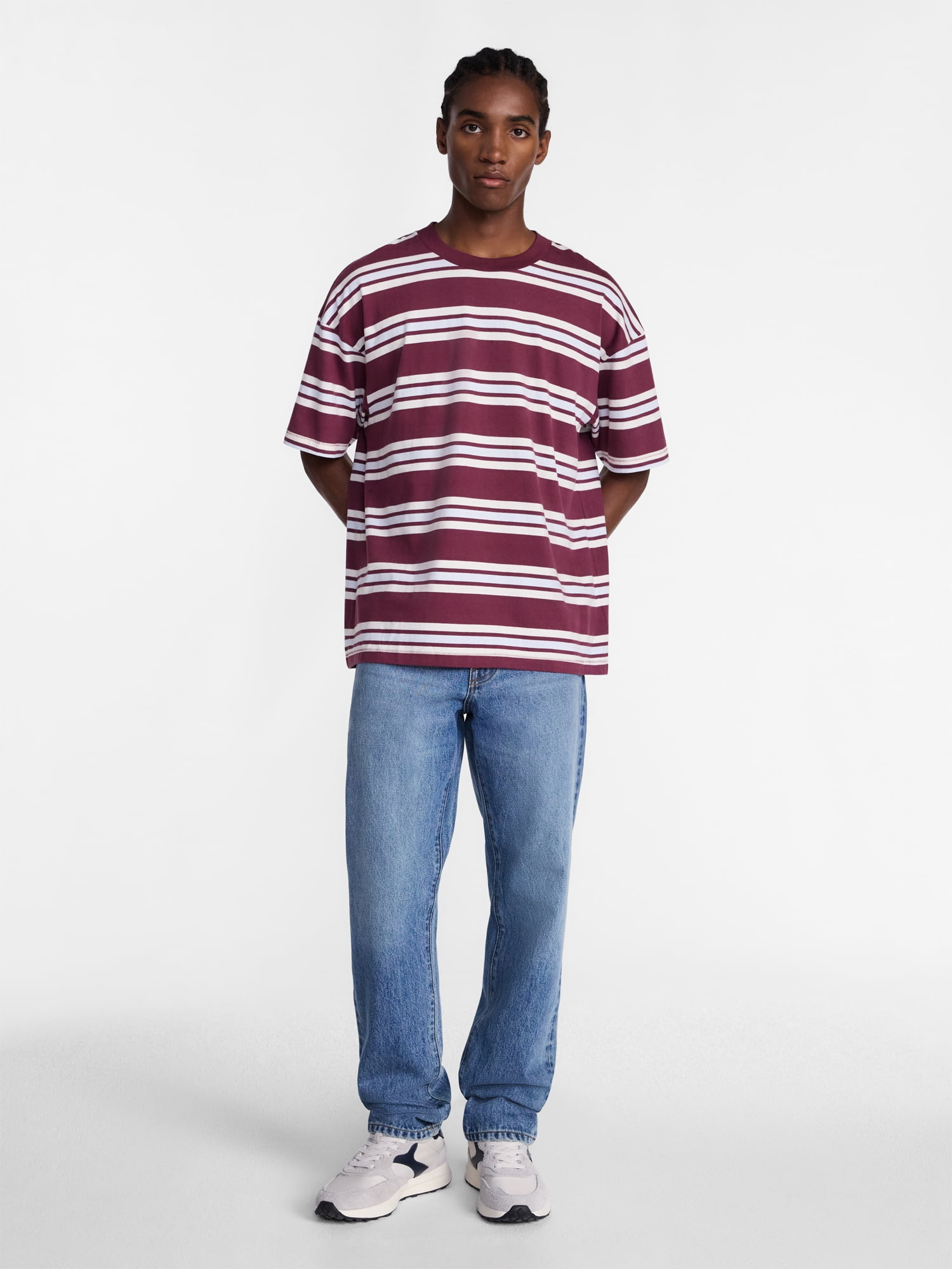 No Boundaries Stripe Pattern Tee with Short Sleeves, Men's XS-4XLT