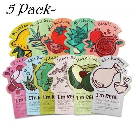 5X - Tonymoly I'm Real Face Mask 11 Sheet Pack 21ml (55 Pieces Total) Beauty Face Mask Skin Care Wholesale