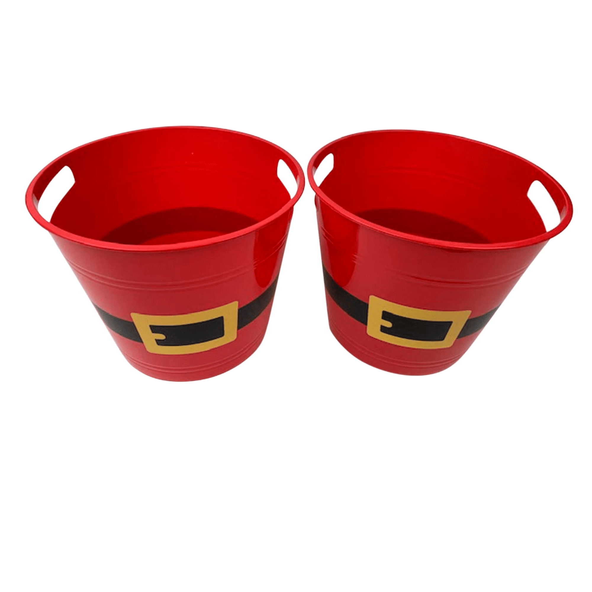 Ja'cor Plastic Buckets with Handles Red Santa Belt Round Basket, Multi-Purpose Container Decorative Kitchen Candy Baskets Christmas Classroom Holiday Party