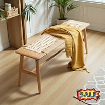 Tcbosik Solid Wood Bench, 31.5 inch Farmhouse Entryway Bench for Living Room, Dining Room, Hallway, Easy Assembly, Oak