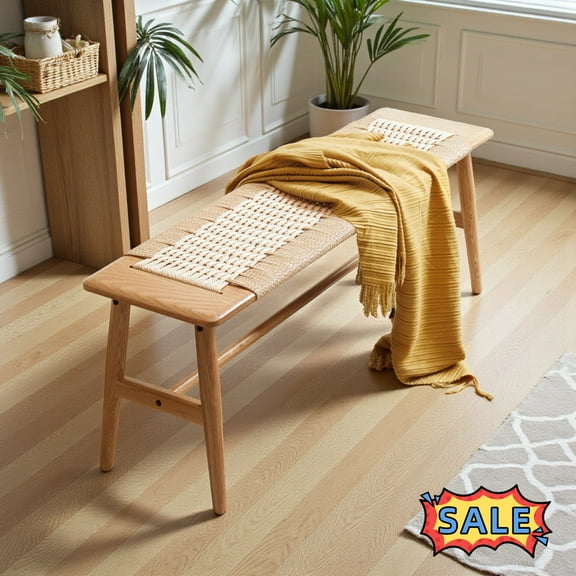 Tcbosik Solid Wood Bench, 31.5 inch Farmhouse Entryway Bench for Living Room, Dining Room, Hallway, Easy Assembly, Oak