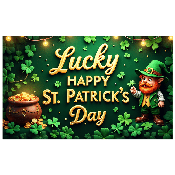 Lucky Happy St Patricks Day Pot of Gold Leprechaun Illustration Backdrop Banner Party Supplies Photography Props Festival Decoration Event