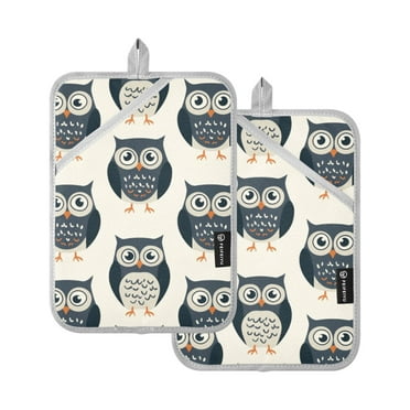 Hand Drawn Owls Oven Mitts 2 Pcs Pot Holders Sets Heat Resistant for Kitchen Cooking Baking 7"x9.8"