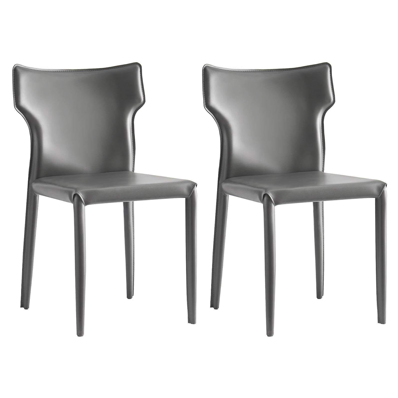 Assembled Dining Chairs Set of 2 Leather Upholstered Mid Century