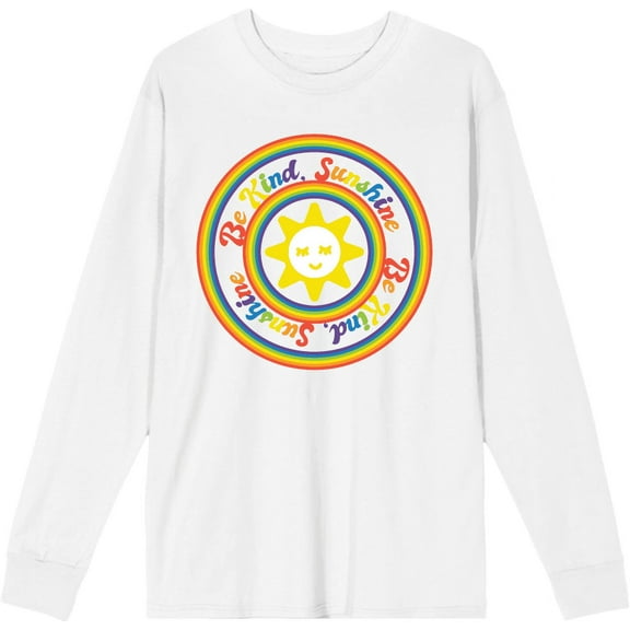Pride "Be Kind Sunshine" Adult White Crew Neck Long Sleeve Tee-Medium