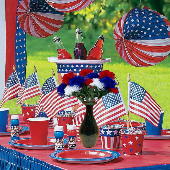 Artificial Flower Patriotic Memorial Bouquet,Red White and Blue Faux Ball Chrysanthemum Bouquet,4th of July Flowers Silk Flowers Arrangement for Home Centerpiece Vase Decor, Chrysanthemums Flower