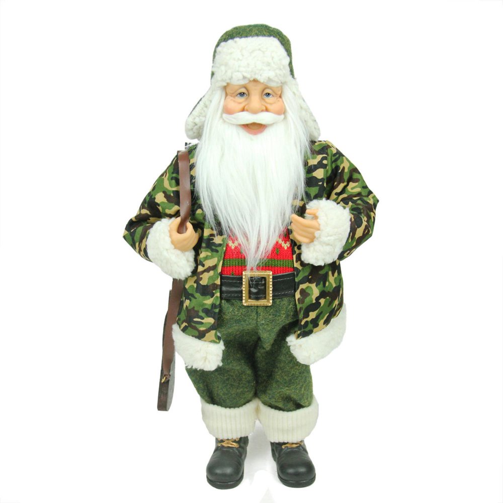 18.25" Santa Claus in Camouflage with Hunting Rifle Christmas