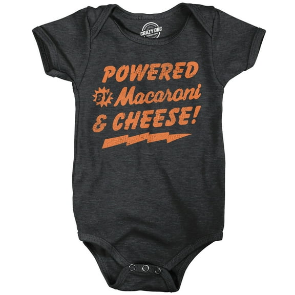 Powered By Macaroni and Cheese Baby Bodysuit Funny Sarcastic Food Graphic Novelty Jumper for Infants