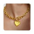 thumbnail image 5 of SKQIT Chunky Heart Pendant Necklace,Minimalist Plated Gold Thick Love OT Clasp Choker,Vintage Puffy Heart Chain Toggle Collarbone Necklace for Women, 5 of 6