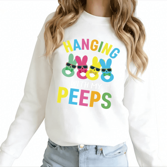White Print Sweatshirt Cool Easter Peeps Print Gift For Friends Graphic Sweatshirt S-3XL Tops