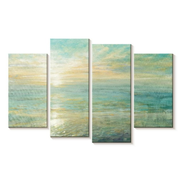 Elephant Stock Sunrise Wall Art - Horizontal Multi Panel Canvas - Living Room Wall Decor - Beach Multi Panel - Yellow And Blue Decor By Danhui Nai - 30" x 18"