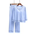 thumbnail image 4 of CQXIDFH Women Pajamas Plus Size V-Neck Pajama Set with Built-in Support Long Sleeve Loose Casual Home Wear Matching Sets Women Clothing, 4 of 6