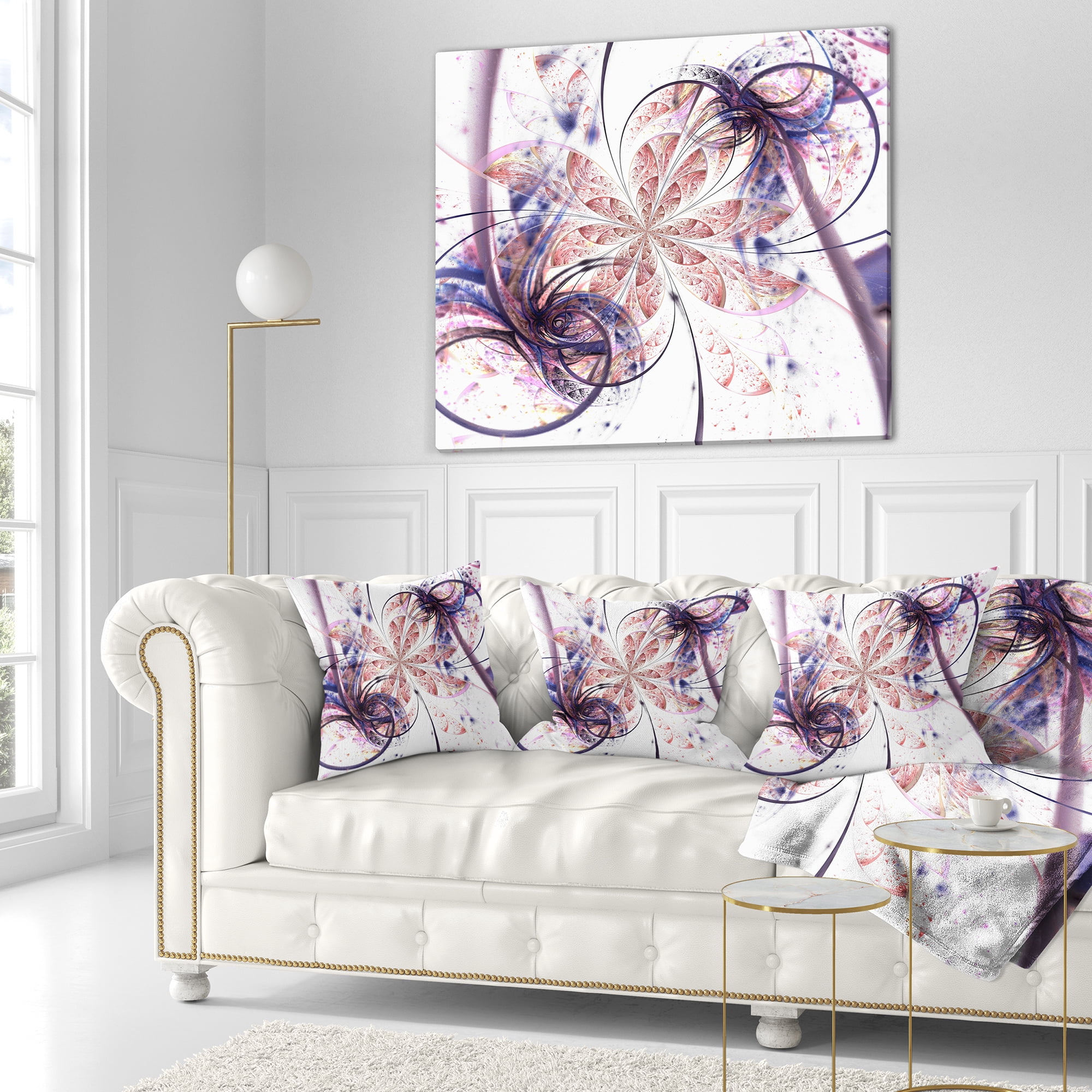 Designart Blue Pink Fractal Flower Pattern - Abstract Throw Pillow - 18x18