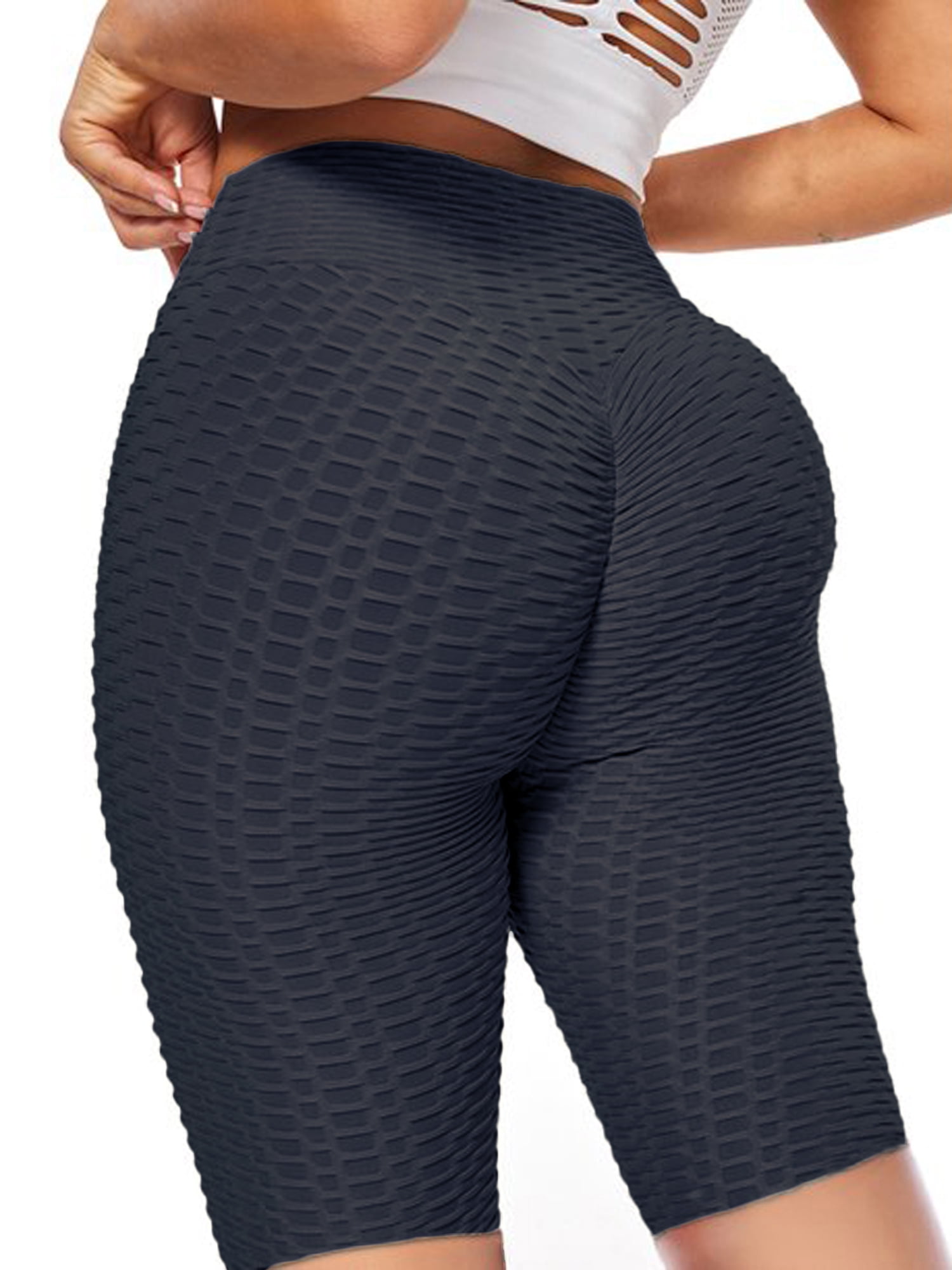 QCool Womens Cross Waist Yoga Shorts High Waist Biker Shorts Tummy Control Compression Shorts Workout Scrunch Leggings 