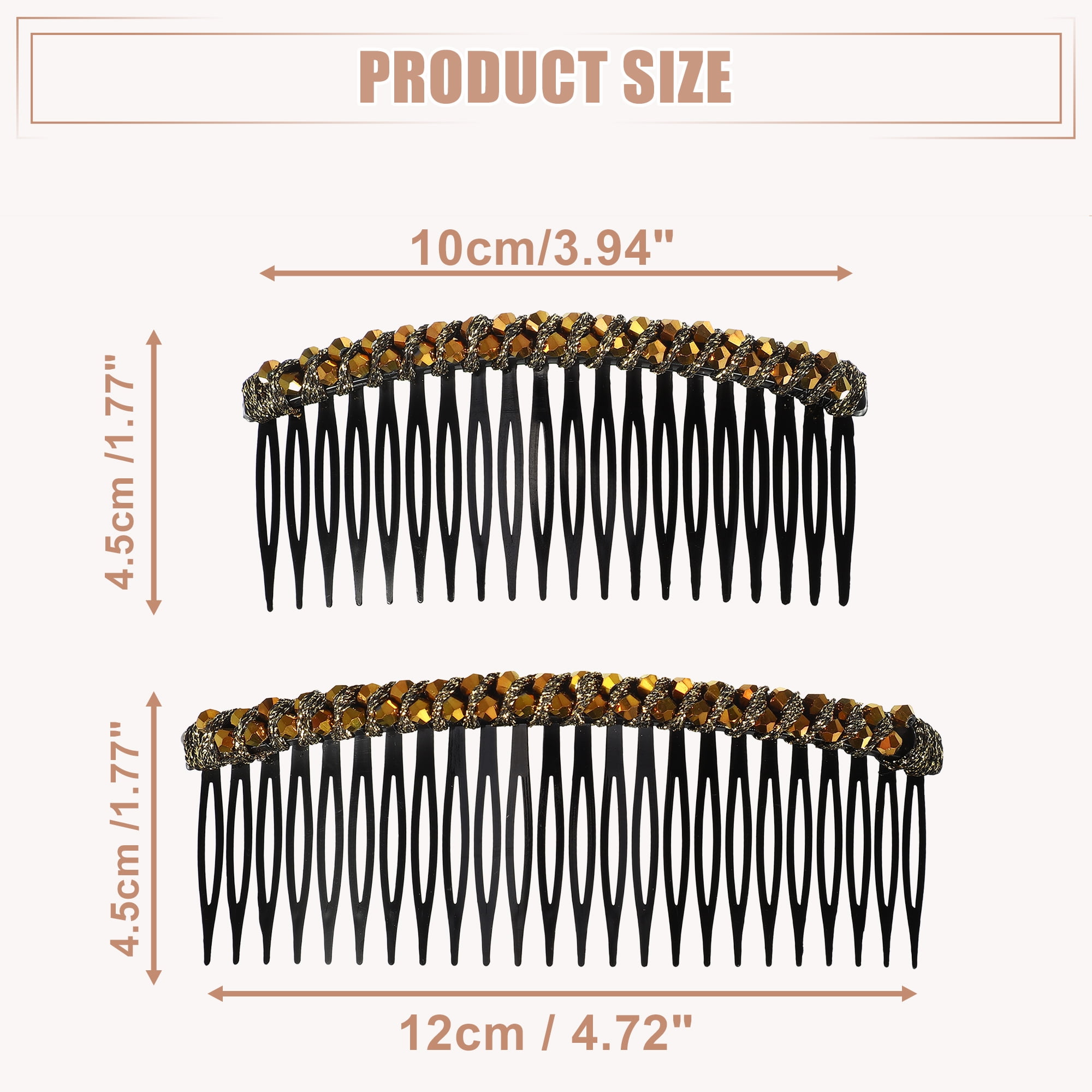 Unique Bargains 2 Pcs Rhinestone Side Hair Combs 20 Teeth 24 Wide Teeth Slide Combs Champagne 3.94"x1.77"(L*W)