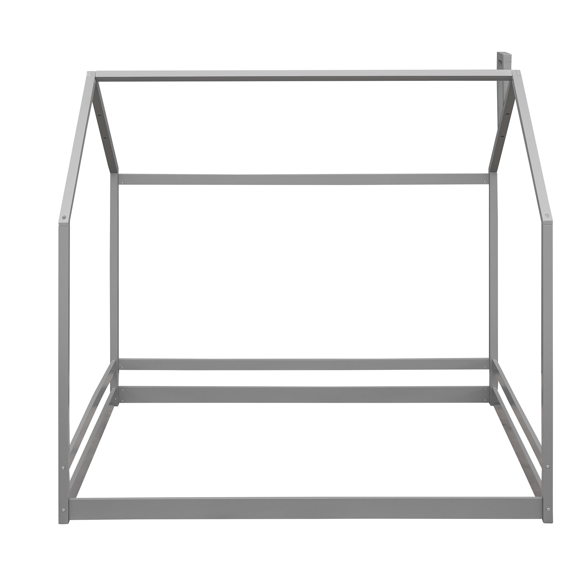 Gewnee Full Size Floor Bed, Wood Twin House Bed with Rails for Toddler Kids,Gray