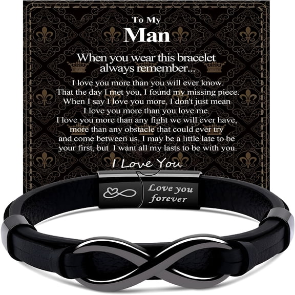 DESIGNICE Mens Infinity Knot Bracelet, Leather Bracelet I Love You Mens Bracelet Mens Gift Boyfriend Husband Couple