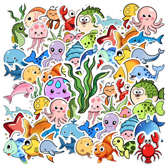 35pcs Colorful Animal Stickers PVC Kids Stickers Toy Ocean Creature Stationery Stickers for Laptops Suitcases