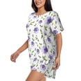 thumbnail image 2 of Kdxio Purple Chicory Print Pajamas Sets for Women Short-Sleeved Pjs with Lounge Shorts Two Piece Sleepwear S-4XL, 2 of 9