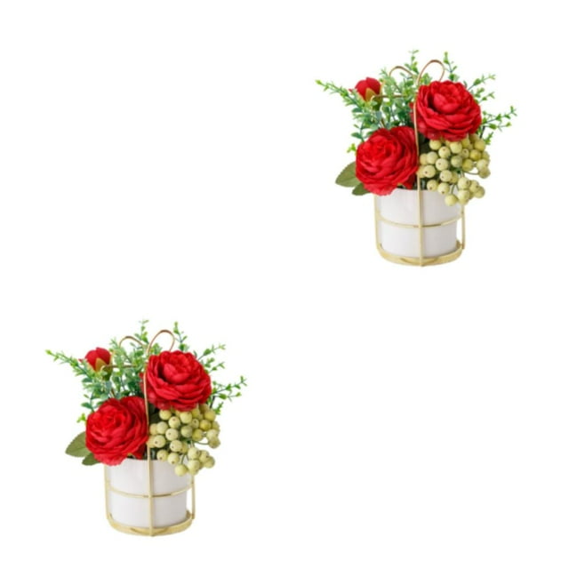 kurtrusly Artificial Flowers With Vase Add Of Color And Style To Any Room Indoor Pinellia red 2Set