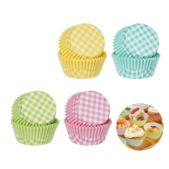 Cupcake Wrappers Baking Cups,QZS Plaid Cupcake Liners,4Colors Portable Paper Baking Cups,400Pack Small Cake Liners for Wedding,Party