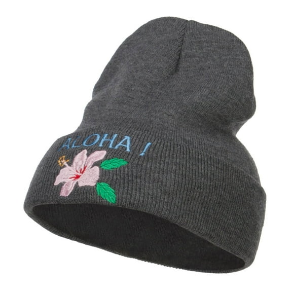 Aloha Hawaii Embroidered Long Beanie - Dk Grey OSFM