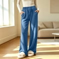 thumbnail image 3 of Iyufng Ribbed Knit Wide Leg Pants for Women Elastic Drawstring High Waist Womens Comfy Casual Lounge Pants with Pockets, 3 of 8