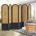 thumbnail image 2 of 6 Panel Room Divider and Folding Privacy Screen, 5.6 Ft Foldable Double Hinged Rattan Partition, Hand-Woven Rattan Room Divider Portable Wood Freestanding Wall Divider for Room Separation - Black, 2 of 18