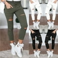 thumbnail image 2 of Women's Skinny Ripped Jeans Drawstring High Waist Casual Elastic Slim Solid Color Pants, 2 of 5