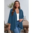thumbnail image 2 of SHOWMALL Women's Plus Open Front Lightweight Cardigan 3/4 Sleeves Bolero Blue 4X Pleated Ruffles Hemline Shrugs, 2 of 7