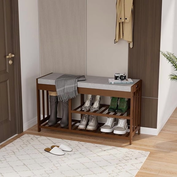 3-Tier Bamboo Shoe Rack Bench, Shoe Storage Organizer Bench, Entryway Benchs, Shoes Rack for Front Door Entrance, Entryway Bathroom Bedroom
