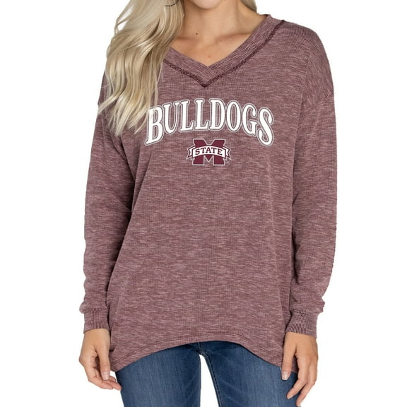 Women's Maroon Mississippi State Bulldogs Oversized Bailey Long Sleeve V-Neck Tri-Blend Tunic