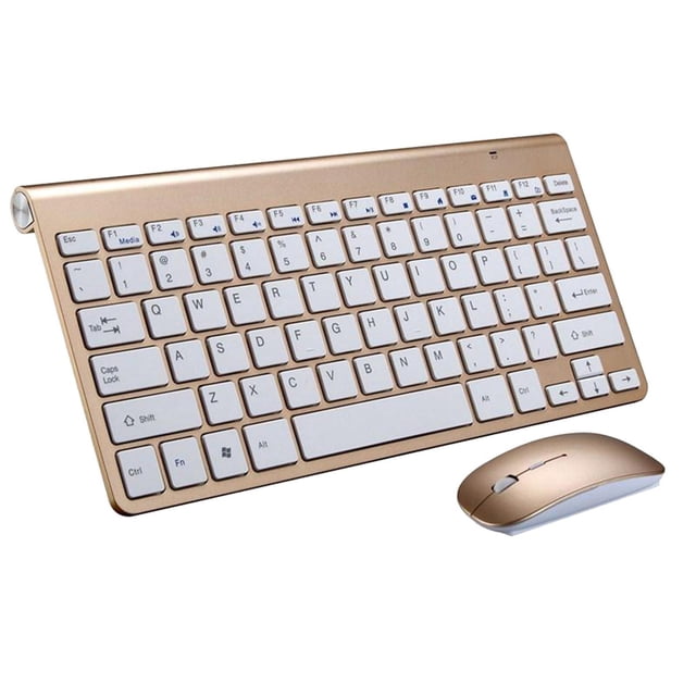 Combo ergonómico de teclado y ratón inalámbricos para Windows, Mac y Apple. dorado