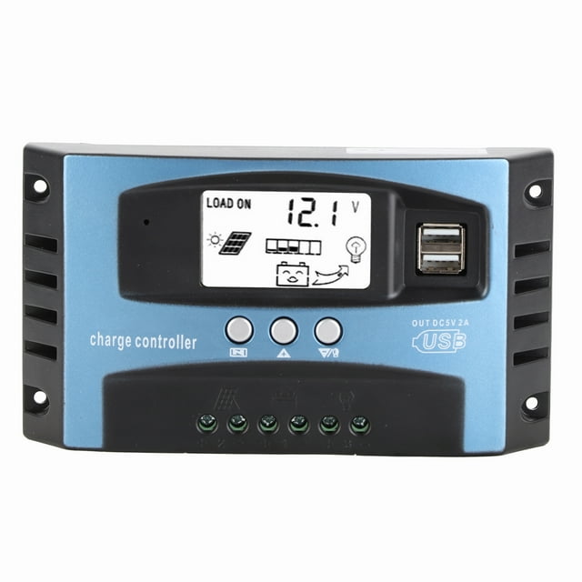 Controlador de carga solar MPPT 100A con doble puerto USB y pantalla LCD de 12 V y 24 V