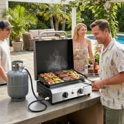 Zintown 20000 BTU Propane Griddle with Lid and Ignition,Table Top Gas Grill Camping Griddle Portable with 2 Burner