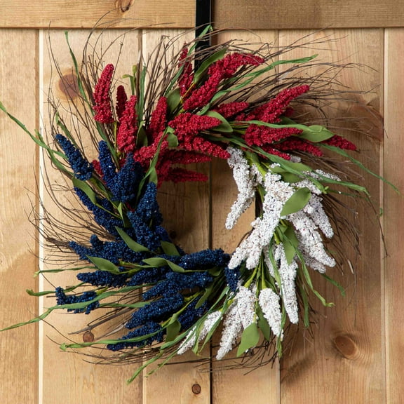 AZXY 4th of July Wreaths for Front Door Patriotic Wreath,Red White and Blue American Flag Independence Day Wreaths,Fourth of July Memorial Day Decorations for Wall Door Decor