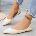 thumbnail image 2 of Women's Wide Width Pointed Toe Flats, Breathable Faux Leather Slip-On Shoes, Comfortable Soft Sole Walking Shoes for Daily Wear, Work, Party - White/Beige, 2 of 10